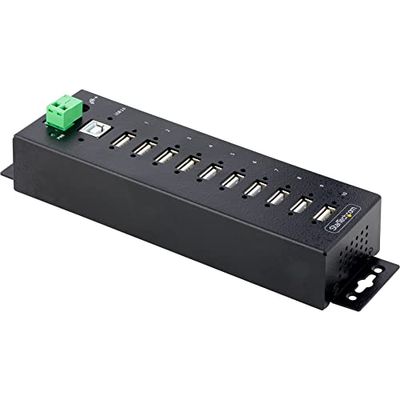 StarTech.com 10-Port Industriële USB 2.0 Hub, Rugged USB Hub met ESD Level 4 Bescherming, Wand/Bureau-Monteerbare USB-A HUB, Heavy Duty USB Hub met Vergrendelbare Poorten (USB210AIND-USB-A-HUB)