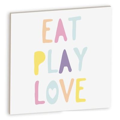Declea Plaque décorative en bois pour chambre d'enfant Kids Eat Play Love, formes en bois à suspendre ou à poser, décoration pour chambre d'enfant, décoration en bois pour enfants, design