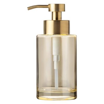 Enra Distributeur de Savon en Verre, 340,2 g en Acier Inoxydable Noir Mat, Distributeur de Savon Liquide antirouille pour Salle de Bain et Cuisine (Pompe dorée)