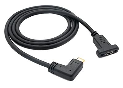 System-S USB 3.1 kabel 100 cm type C stekker naar bus schroef hoek adapter in zwart
