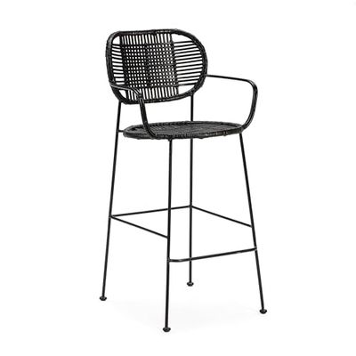 TABURETE ALTO 51X51X102 METAL NEGRO/MIMBRE NEGRO