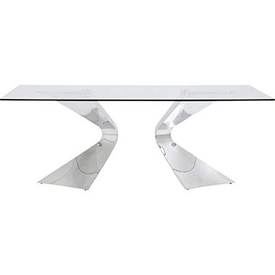 Kare Design Mesa Gloria Chrome, Mesa de vidrio, Mesa de lujo de vidrio, Mesa de comedor extravagante, Comedor, Espacio para 6-8 personas, Sala de estar, Plata, 75x200x100cm