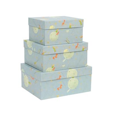 Set Scatole in Cartone con Coperchio, Set da 3 Scatole Regalo, 18x14x12cm + 21x17x13cm + 24x20x14cm, Decorazione in Oro, con Carta Usomano. Il piccolo principe