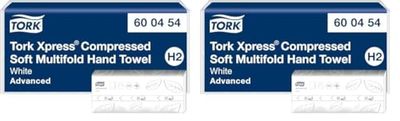 Tork Xpress Essuie-mains interfoliés doux comprimés blancs H2, Advanced, 2 plis, pliage en M, absorbants, 6 x 200 essuie-mains, 600454 (Lot de 2)