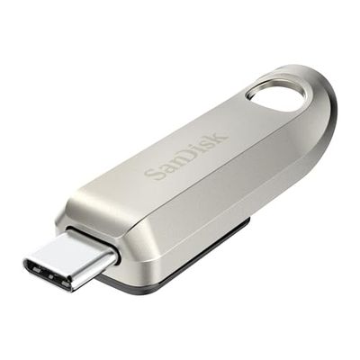 SanDisk 128GB Ultra Luxe USB Type-C flash drive, fast performance up to 400 MB/s read speeds, rectractable Connector, metal design, keyring USB 3.2 Gen 1, Silver