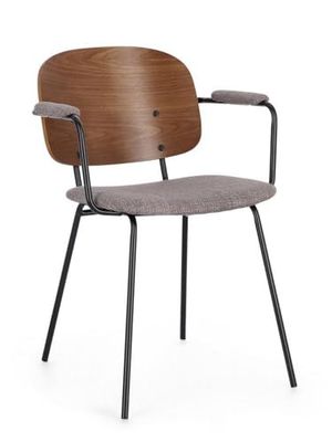KONTE.DESIGN Set di 2 sedie SIENNA in tessuto grigio e legno marrone con gambe acciaio nero