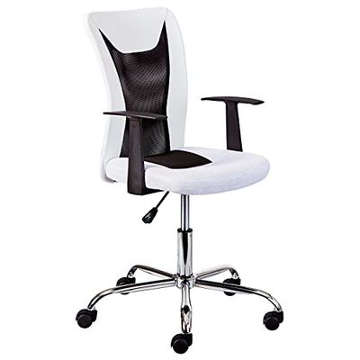 Inter Link - Bureaustoel met armleuningen - Bureaustoel - Ergonomische bureaustoel - Bureaustoel - In hoogte verstelbaar - Ademend - Wit en zwart