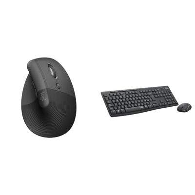 Logitech Lift Mouse Ergonomico Verticale, Senza Fili, Ricevitore Bluetooth o Logi Bolt USB & MK295 Kit Mouse e Tastiera Wireless – Tecnologia SilentTouch, Tastierino Numerico