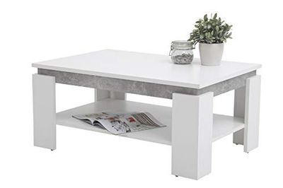 Apollo Tim Mesa de café (revestimento de melamina, branco, efeito betão, prateleira grande, 90 x 60 x 41 cm)