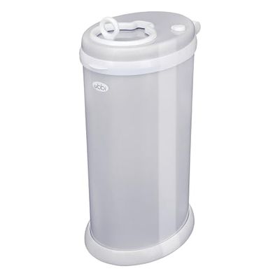 Ubbi 10006 Geldbesparende, Luierafvalbak, Geen Speciale Tas Vereist, Stalen Geurvergrendelende Luieremmer, Grijs, 38.1 x 27.3 x 57.1 cm