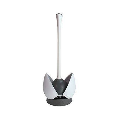 Clorox Poubelle de Salle de Bain en Caoutchouc, Blanc/Gris, Piston avec Base