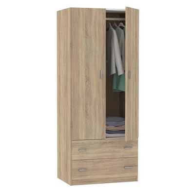 Muebles Pitarch | Armadio Camera da Letto guardaroba 2 ante 2 cassetti, rovere Cambrian, 180x74x50 cm (altezza x larghezza x profondità), mobile ausiliario moderno, Collezione Tibet