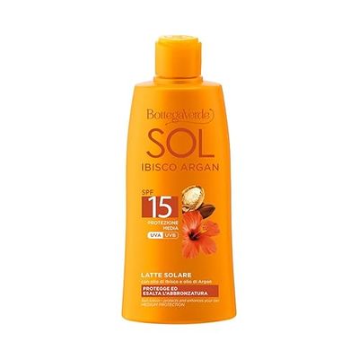 Bottega Verde, SOL Hibiskus Argan - Mleko słoneczne - chroni i wzmacnia opaleniznę - olejem hibiskusowym i olejem arganowym - Średnia ochrona SPF15 (200 ml)