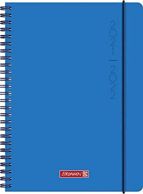 Brunnen 1072055112 school calendar 2021/2022 "Plain Blue" 1 page = 1 day, Sat. + Sun on one side, sheet size 14.8 x 21 cm, A5, PP cover