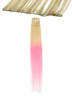 I&K Clip In Human Hair Extensions - Quick Length Piece T613/Light Pink-Lightest Blonde with Light Pink Dip Dye 18 inch