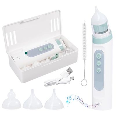Carehabi Aspirateur nasal pour bébé, équipé de 5 niveaux d'aspiration et 3 embouts en silicone, étanche, niveau d'affichage de l'écran, rechargeable avec fonction musique