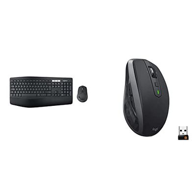 Logitech MK850 Multi-Device Wireless Keyboard and Mouse Combo, 2.4GHz and Bluetooth, Curved Keyframe & MX Anywhere 2S Wireless Mouse - Graphite Black