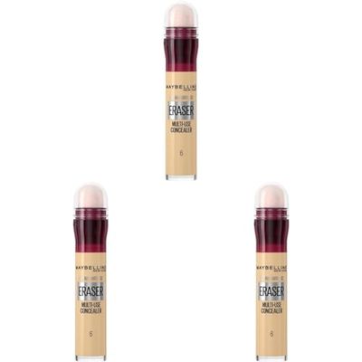 Maybelline Instant Anti Age Eraser Eye Concealer, Dark Circles and Blemish Concealer, Ultra Blendable Formula, 06 Neutraliser (Pack of 3)