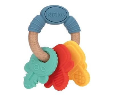 Nuby - Bijtsleutel van hout en silicone - meerkleurig - 3 m+