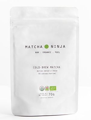 Matcha Ninja Raw Organic Matcha Green Tea. 70 Servings. Cold Water Soluble. Ceremonial Grade. Non-Bitter Extra Smooth Blend