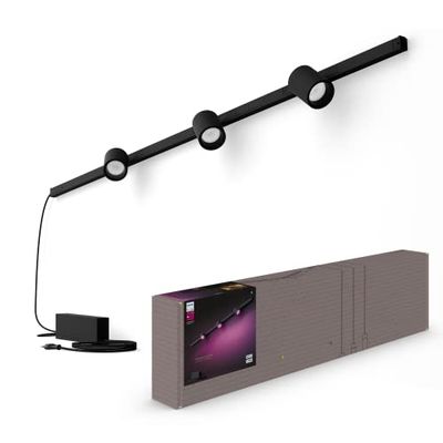 Philips Hue Perifo rälsbelysning baskit svart - skena med 3 spotlights (med strömkontakt): Philips Hue White and Color, Zigbee & Bluetooth, röststyrning via Amazon Alexa, Google Assistant och Siri