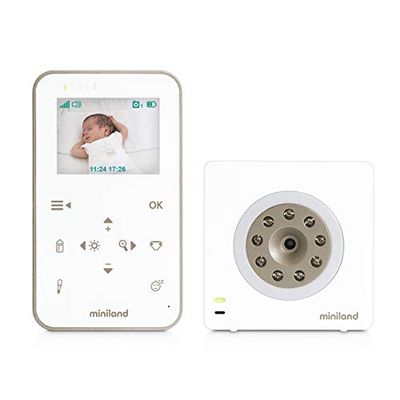 Miniland 89235 DIGIMONITOR 2,4 tum guld – Dual View, 2x zoom, standbyläge, upp till 4 kameror, anslutningsbara, vita