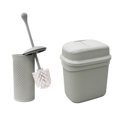 JVL Droplette Toilet Brush and Rectangular Lidded Bin-Ice Grey, Polypropylene, One Size
