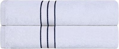 Superior - Toallas de baño lujosas Hotel, 100% algodón de 900 g/m2, Color Blanco/Azul Marino, Juego de 2
