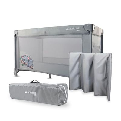 Mobiclinic®, Cuna de Viaje, Bolsa Transporte, 2 en 1, Plegado ultracompacto, Colchón extraíble, Mofli, hasta 15kg, Tela Transpirable, Entrada Lateral con Cremallera, Parque bebé, Ruedas (Gris)