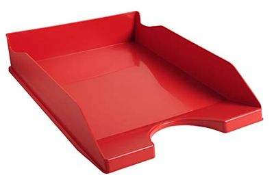 Exacompta - Réf. 123107D - 1 corbeille à courrier ECOTRAY - dimensions utiles 34 x 25 x 6,5 cm - pour documents au format A4+ - peut contenir 500 feuilles - couleur rouge - certifié Ange Bleu