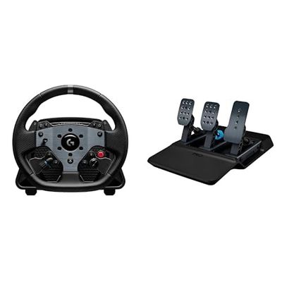 Logitech G PRO Racing Wheel + PRO Racing Pedals voor PS5, PS4 & PC - PRO-stuurwiel- en pedalenbundel met 11 Nm directe aandrijving, ultrarealistische feedback, Premium afwerking - Zwart