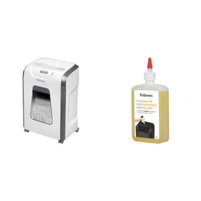 Fellowes Distruggi documenti a frammento FS-12C, 12 fogli, per casa e piccolo ufficio & Olio per Distruggi Documenti, per Tritacarte a Frammento e Striscia, 355 ml - Olio Lubrificante con Beccuccio