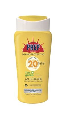 PREP, Latte Solare Dermoprotettivo SPF 20, Protezione Solare Raggi UVA e UVB, Senza Parabeni, Formato 200 ml