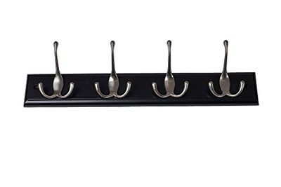 Merriway BH03930 Triple Hat and Coat x 4 Bright Chrome Hooks on Black Rail