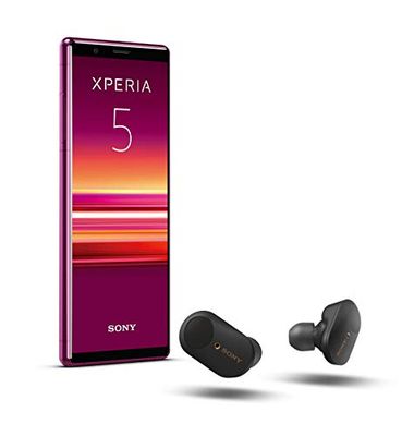 Sony Xperia 5 Bundle, 6,1 tum FHD+ HDR OLED 21:9 display, 6 GB RAM, 128 GB minne, röd + WF-1 000XM3 True Wireless Noise Cancelling hörlurar, svart