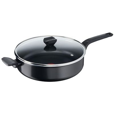 Tefal B55537 Poêle à ragoût de 28 cm Easy Cook & Clean | avec couvercle en verre | revêtement antiadhésif | sûr | signal thermique | fond du plat à diffusion | cuisson saine | noir (tous les types de cuisinières sauf à induction)