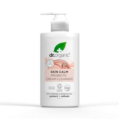 Dr Organic Skin Calm Probiotic Cream Cleanser, For Redness, Dry, Sensitive & Irritable Skin, Gentle Cleansing, Dermatologically Tested, Vegan, Cruelty Free, Paraben & SLS Free, Certified Organic,150ml