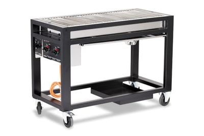 HENDI Barbacoa de gas Europa, 3 quemadores, con 4 ruedas, superficie de la plancha: 1100x500mm, 21,6kW, 1260x580(H)900mm, acero inoxidable, negro