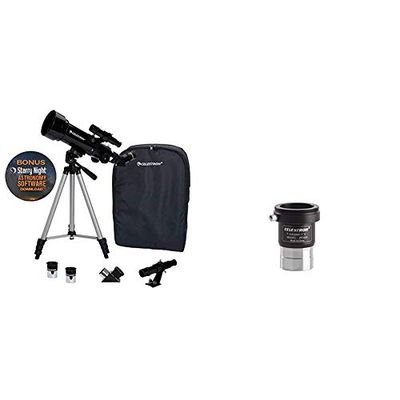 Celestron Travelscope 70 + Celestron Raccordo Foto Universale C/Innesto per Fotocamere Reflex, 31.8 mm, Nero