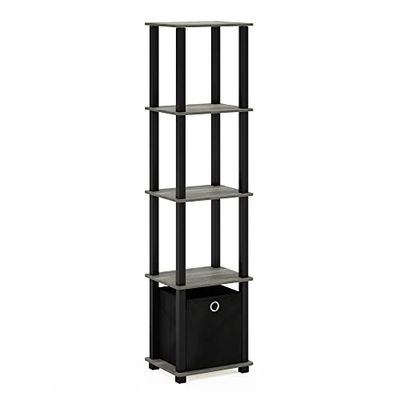 Furinno Tnt No Tools Étagère Décorative à 5 Niveaux avec Une Poubelle, Chêne Français Gris/Noir/Noir