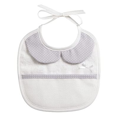 Filet - Babero Recién Nacido en Suave Esponja Blanca y Cuello Tórtola, Bolsillo en Tela Aida por Bordar, Protege de Jalea, Regurgitaciones y Salivación, 100% Made in Italy, Color Gris
