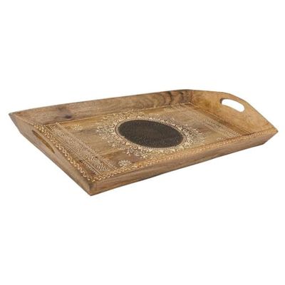 Bandeja De Madera Pintado Artesanal Con 2 Asas Marron