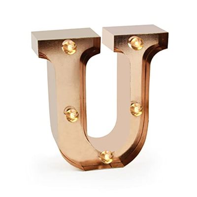 Legami - Mini Lettre décorative Lumineuse, Crochet arrière pour accrocher la Lettre au Mur, Bouton on/Off, 3 Piles déjà incluses, lumière Blanche Chaude, Lettre U
