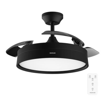 Cecotec Ventilateur de Plafond avec Lumière Energysilence Aero 4200, Pales Rétractables, 30W, Moteur DC, Diamètre de 42", Minuterie, 6 Vitesses, Télécommande et Mode Hiver-Été