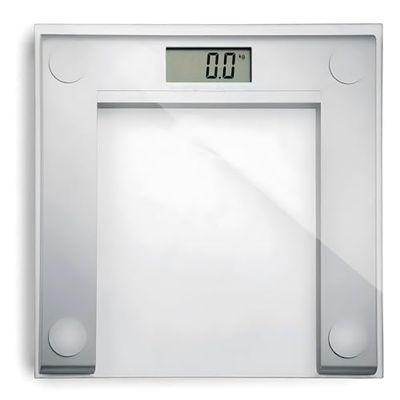 Wintem Personvåg i härdat glas med digital LCD-skärm med en maximal kapacitet på 150 kg - lätt och ultratunn perfekt för att bäras med bekväma halkfria fötter