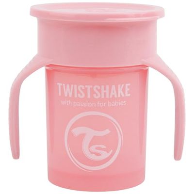Twistshake 360 Cup Drinkbeker 230 ml met Ergonomische Handgrepen en Bekerdeksel, Lekvrije 360°-Drinkrand Trainingsbeker, Sippy Cup, 6+ Maanden, BPA-Vrij, Pastelroze