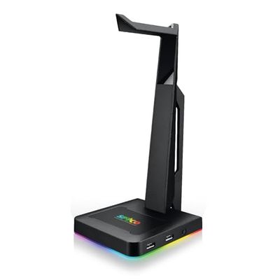 SPYCO - Support Casque Gaming, LED RVB Effet Breathing, 2 Ports USB, Adaptabilité Universelle, Base Antidérapante, Compatibilité PC et Tablette, Noir, 250 mm, Polychlorure de Vinyle