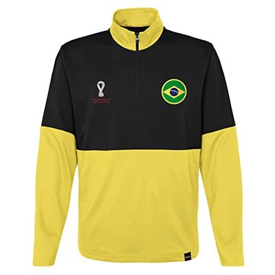 Official FIFA World Cup 2022 Quarter Zip Pull Over, Youth, Brazil, Age 12-13 Yellow/Black