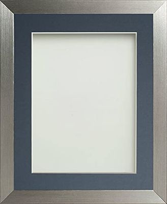 Frame Company Simpson Range Silver 12x10 inch Frame With Blue Mount for 9x7 inch *Choice of Sizes* Fitted with Real Glass