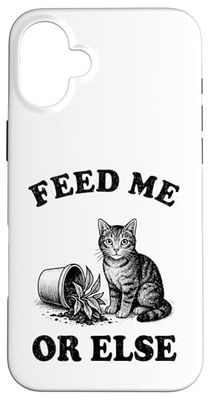 Feed Me Or Else Plante pour Chat Chaton Plantes Amoureux des chats Coque pour iPhone 16 Plus